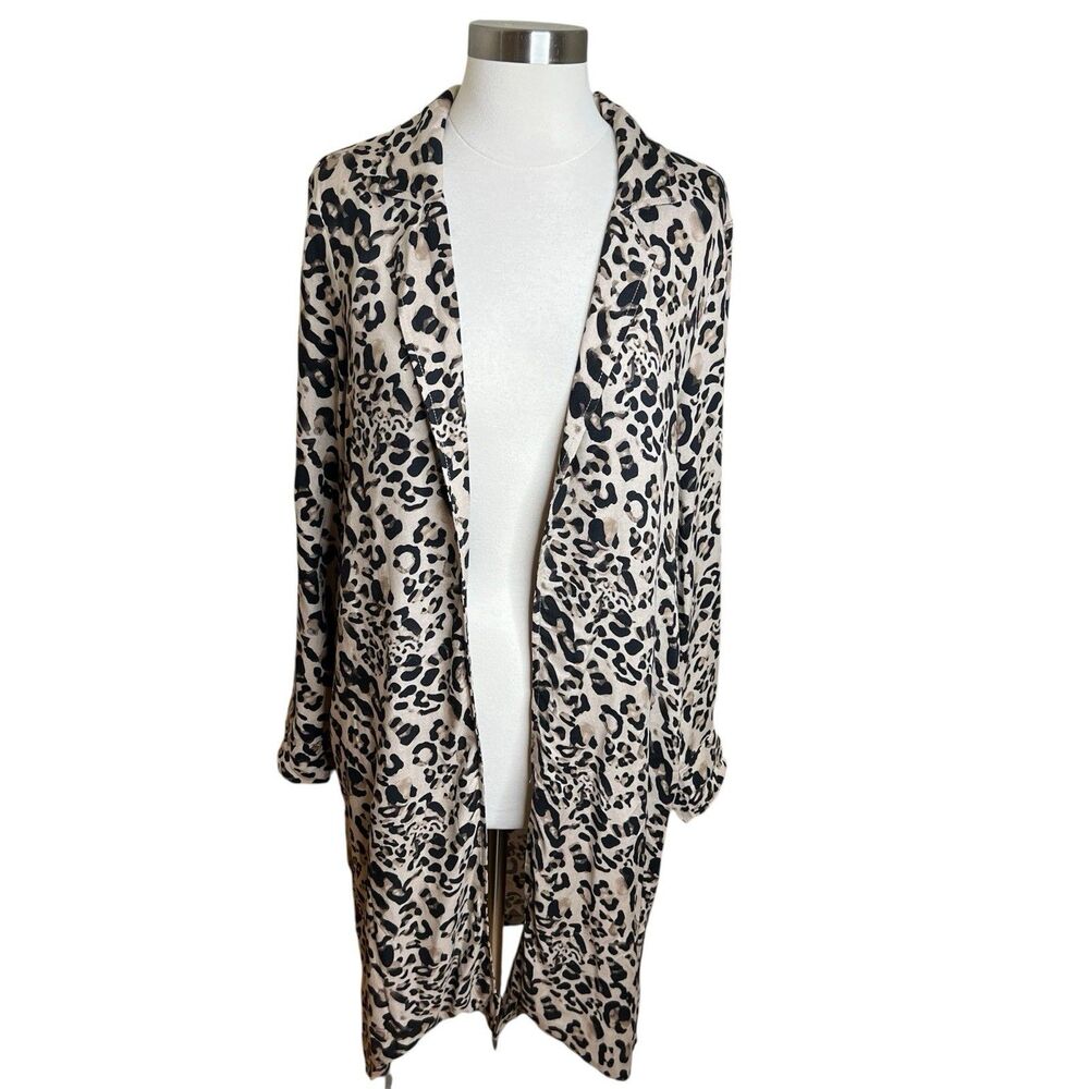 Philosophy Duster Cardigan Animal Print Notch‎ Collar Open Slits Pockets M